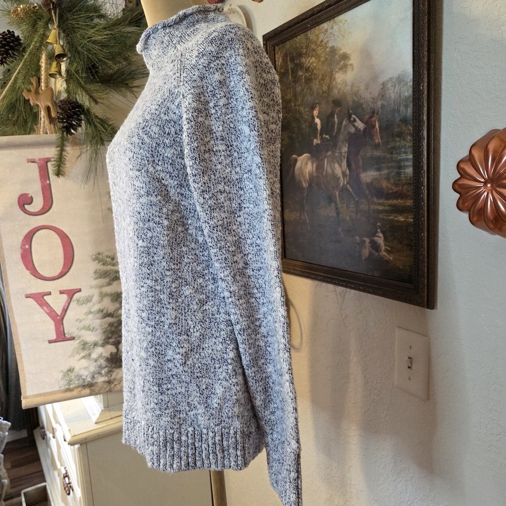 L.L. Bean Fisherman Core, Cottagecore, Cabincore Navy & White Turtleneck Sweater - Picture 5 of 9